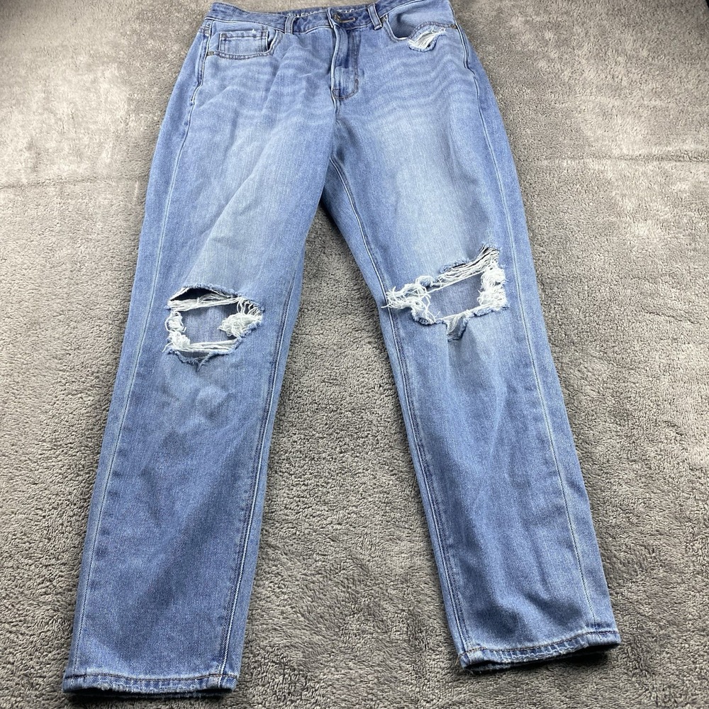 American Eagle Mom Jean‎ Womens 6 Regular Blue Light Wash High Rise Distressed
